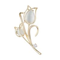 Cats Eye Brooch Brass with Cats Eye Tulip fashion jewelry & micro pave cubic zirconia & for woman golden nickel lead & cadmium free Sold By PC