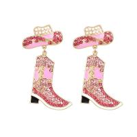 Zinc Alloy Drop Earrings Shoes gold color plated for woman & enamel & with rhinestone nickel lead & cadmium free Sold By Pair