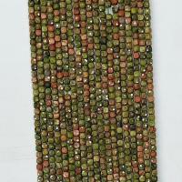 Unakite grânulos, Flores verdes, Quadrado, naturais, facetada, verde, 4x4mm, vendido para Aprox 14.96 inchaltura Strand