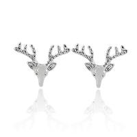 Zinc Alloy Stud Earring Christmas Reindeer cute & for woman silver color nickel lead & cadmium free Sold By Pair