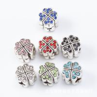 Zinc Alloy European Beads Four Leaf Clover silver color plated DIY & with rhinestone nickel lead & cadmium free 14mm Approx Sold By Bag