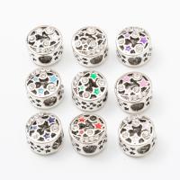 Zinc Alloy European Beads Flat Round silver color plated DIY & enamel & with rhinestone nickel lead & cadmium free 20mm Approx Sold By Bag