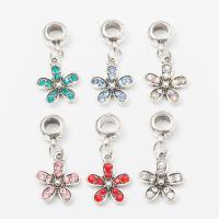 European Style Zinc Alloy Dangle Beads Flower silver color plated DIY & with rhinestone nickel lead & cadmium free 30mm Approx Sold By Bag