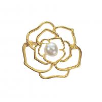 Plastic Pearl Brooch Zinc Alloy with Plastic Pearl Flower gold color plated for woman & hollow Sold By PC