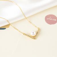 perles Akoya cultivées collier, avec laiton, bijoux de mode & pour femme & avec strass, 7-8mm, Longueur Environ 17 pouce, Vendu par PC