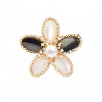 South Sea Shell Brooch Brass with Shell Pearl Flower gold color plated micro pave cubic zirconia & for woman nickel lead & cadmium free Sold By PC