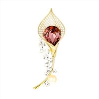 Crystal Brooch Brass with Austrian Crystal & Freshwater Pearl Calla Lily real gold plated micro pave cubic zirconia & for woman Sold By PC