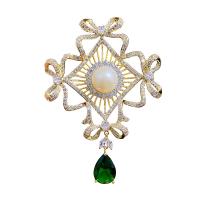 South Sea Shell Brooch Brass with Shell Pearl Geometrical Pattern real gold plated micro pave cubic zirconia & for woman & hollow Sold By PC