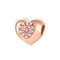 Zinc Alloy European Beads Heart plated DIY & with rhinestone 14mm Sold By PC