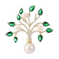 Freshwater Pearl Brooch Brass with Freshwater Pearl Tree gold color plated micro pave cubic zirconia & for woman nickel lead & cadmium free Sold By PC