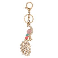 Bag Purse Charms Keyrings Keychains Zinc Alloy with Plastic Pearl Peacock gold color plated with rhinestone nickel lead & cadmium free Sold By PC