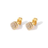 Stainless Steel Stud Earrings 314 Stainless Steel Square Vacuum Ion Plating fashion jewelry & micro pave cubic zirconia & for woman golden nickel lead & cadmium free Sold By Pair