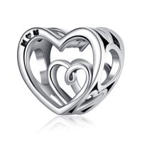 Zinc Alloy European Beads Heart plated DIY & hollow silver color 15mm Sold By PC