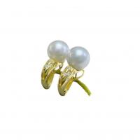 Freshwater Pearl Earrings with Brass fashion jewelry & for woman & with rhinestone 10mm Sold By Pair