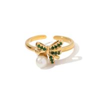 Sladkovodní Pearl prst prsten, s Sladkovodní Pearl, Bowknot, micro vydláždit kubické zirkony & pro ženy, zlatý, 10x18mm, Prodáno By PC