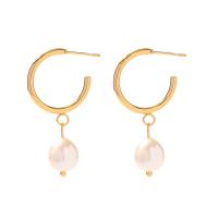 Freshwater Pearl Earrings 314 Stainless Steel with Freshwater Pearl Vacuum Ion Plating fashion jewelry & for woman 20.39mm 11.8mm Sold By Pair