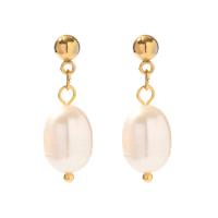 Freshwater Pearl Earrings 314 Stainless Steel with Freshwater Pearl Vacuum Ion Plating fashion jewelry & for woman 11mm Sold By Pair