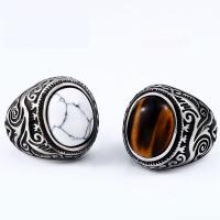 Gemstone Finger Ring, 304 roestvrij staal, met Edelsteen, mode sieraden & verschillende grootte voor keus & voor de mens, oorspronkelijke kleur, Verkocht door PC