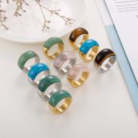 Gemstone Finger Ring, Titanium Staal, met Natuursteen, mode sieraden & verschillende grootte voor keus & voor vrouw, meer kleuren voor de keuze, 10mm, Verkocht door PC