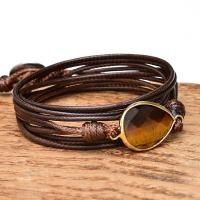 Wrap Bracelet Tiger Eye with Wax Cord vintage & fashion jewelry & multilayer & Unisex brown Length Approx 31.5 Inch Sold By PC