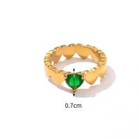 Cubic Zirconia rustfrit stål fingre Ringe, med Cubic Zirconia, Heart, mode smykker & forskellig størrelse for valg & for kvinde, gylden, 6.90mm, Størrelse:6-8, Solgt af PC