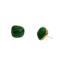 Natural Gemstone Earrings Brass with Gemstone & Malachite & Shell 18K gold plated for woman 12.50mm Sold By Pair