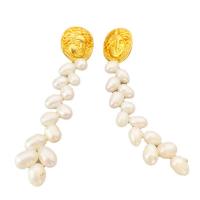 Freshwater Pearl Earrings Brass with Freshwater Pearl 18K gold plated for woman 95mm Sold By Pair