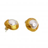 Freshwater Pearl Earrings Brass with Freshwater Pearl 18K gold plated for woman 21.80mm Sold By Pair