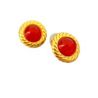 Agate Earring Brass with Red Agate 18K gold plated & for woman 22.30mm Sold By Pair