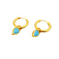 Turquoise Earring Brass with turquoise & Crystal plated & for woman Sold By Pair