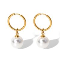 Freshwater Pearl Earrings 314 Stainless Steel with Freshwater Pearl Round Vacuum Ion Plating fashion jewelry & for woman golden Sold By Pair