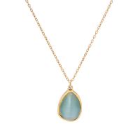 Cats Eye Necklace 314 Stainless Steel with Cats Eye with 6cm extender chain Teardrop Vacuum Ion Plating fashion jewelry & for woman 18.80mm Length 41 cm Sold By PC