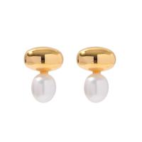 Freshwater Pearl Earrings Brass with Freshwater Pearl gold color plated fashion jewelry & for woman golden nickel lead & cadmium free Sold By Pair