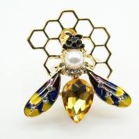 Crystal Brooch Zinc Alloy with Crystal & Plastic Pearl Bee gold color plated Unisex & enamel yellow nickel lead & cadmium free Sold By PC
