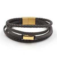 PU Leather Cord Bracelets with Titanium Steel Vacuum Ion Plating multilayer & for man Length 21 cm Sold By PC