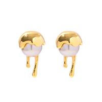 Freshwater Pearl Earrings Brass with Freshwater Pearl gold color plated fashion jewelry & for woman nickel lead & cadmium free Sold By Pair