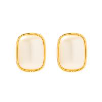 Freshwater Pearl Earrings Brass with Freshwater Pearl Square gold color plated fashion jewelry & for woman nickel lead & cadmium free Sold By Pair
