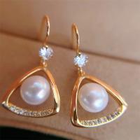 Freshwater Pearl Earrings with Brass gold color plated fashion jewelry & for woman & with rhinestone white 7-8mm Sold By Pair