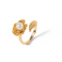 Sladkovodní Pearl prst prsten, Mosaz, s Sladkovodní Pearl, Rose, barva pozlacený, módní šperky & pro ženy, zlatý, nikl, olovo a kadmium zdarma, 10x29mm, Prodáno By PC