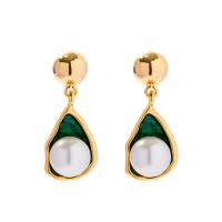Freshwater Pearl Earrings Brass with Freshwater Pearl Teardrop gold color plated fashion jewelry & for woman nickel lead & cadmium free Sold By Pair