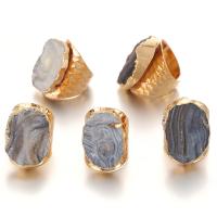 Natural Quartz Finger Ring Brass with Ice Quartz Agate plated random style & Unisex nickel lead & cadmium free 30*20mm Sold By PC