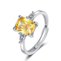 Cubic Zircon Brass Finger Ring with Cubic Zirconia Rectangle platinum color plated Adjustable & for woman yellow nickel lead & cadmium free 8mm Inner Approx 16mm Sold By PC