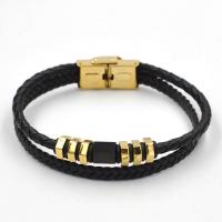 PU Leather Bracelet with Titanium Steel Vacuum Ion Plating Double Layer & vintage Length 21 cm Sold By PC