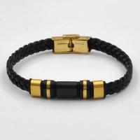 PU Leather Bracelet with Titanium Steel Vacuum Ion Plating vintage & for man Length 21 cm Sold By PC