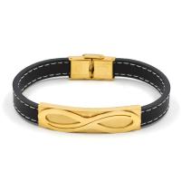 PU Leather Bracelet with Titanium Steel Vacuum Ion Plating vintage & for man Length 21 cm Sold By PC
