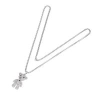 Zinc Alloy Sweater Chain Necklace Bear cute & Unisex & with rhinestone silver color nickel lead & cadmium free Length Approx 70 cm Sold By PC