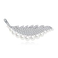 South Sea Shell Brooch Brass with Shell Pearl Leaf platinum color plated micro pave cubic zirconia & for woman nickel lead & cadmium free Sold By PC