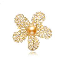 South Sea Shell Brooch Brass with Shell Pearl Flower plated micro pave cubic zirconia & for woman nickel lead & cadmium free 46.50mm Sold By PC