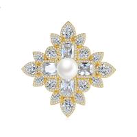 South Sea Shell Brooch Brass with Shell Pearl Flower plated micro pave cubic zirconia & for woman nickel lead & cadmium free Sold By PC