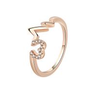Brass Finger Ring Electrocardiographic plated adjustable & for woman & with rhinestone 9mm US Ring Sold By Lot